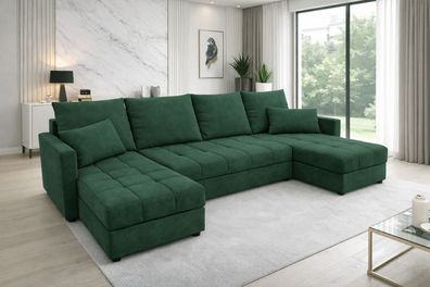 Aurelia U Wohnlandschaft Ecksofa in U-Form mit Schlaffunktion, Bettkasten und Kissen