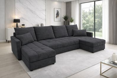 Aurelia U Wohnlandschaft Ecksofa in U-Form mit Schlaffunktion, Bettkasten und Kissen