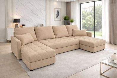Aurelia U Wohnlandschaft Ecksofa in U-Form mit Schlaffunktion, Bettkasten und Kissen