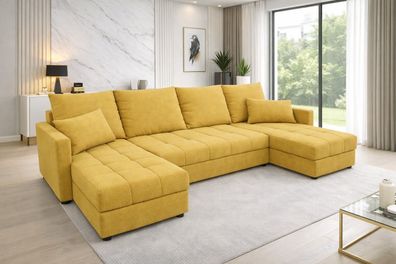 Aurelia U Wohnlandschaft Ecksofa in U-Form mit Schlaffunktion, Bettkasten und Kissen