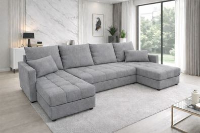 Aurelia U Wohnlandschaft Ecksofa in U-Form mit Schlaffunktion, Bettkasten und Kissen