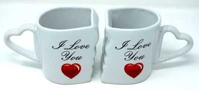 Kaffee Tasse Set für Paare I Love you mit Herz Henkel Partnertasse aus Steingut
