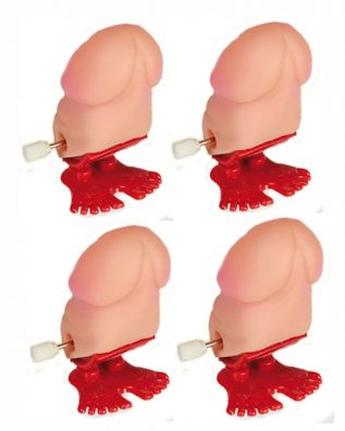 4x Hüpfender Kunststoff Penis zum Aufziehen
