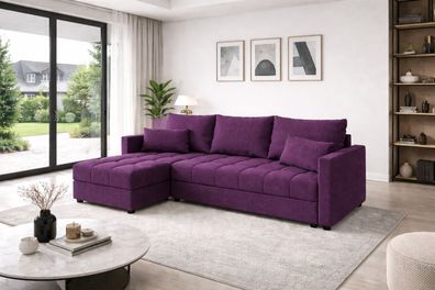 Aurelia U Wohnlandschaft Ecksofa in L-Form mit Schlaffunktion, Bettkasten und Kissen