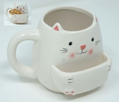 Kaffeetasse 400 ml Kaffebecher Katze mit Keksfach Keksbecher Cookies Keks Ablage