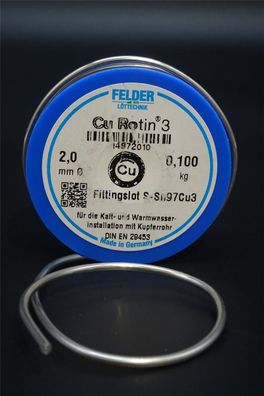100g Fittingslot Ø 2,0mm Cu-Rotin®3 Sn97Cu3 Weichlot Fitting Kupferrohr Lötzinn