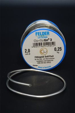 250g Fittingslot Ø 2,0mm Cu-Rotin®3 Sn97Cu3 Weichlot Fitting Kupferrohr Lötzinn