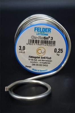 250g Fittingslot Ø 3,0mm Cu-Rotin®3 Sn97Cu3 Weichlot Fitting Kupferrohr Lötzinn