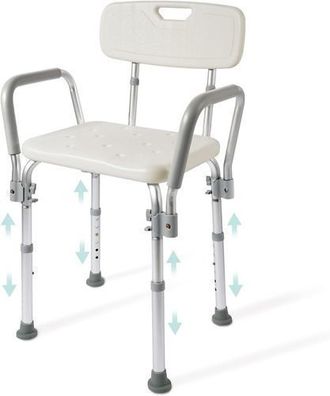 EMKE Duschstuhl Duschhocker mit Armlehne Réckenlehne Höhenverstellbar, bis 135KG