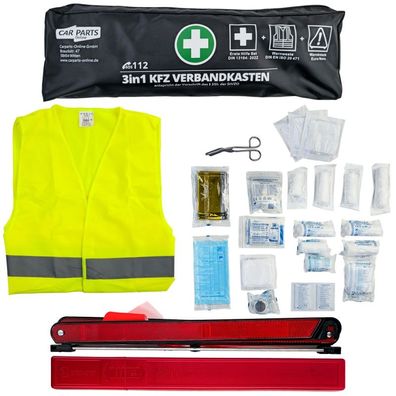KFZ Verbandskasten 3 in1 Set Erste Hilfe DIN 13164 + Warnweste + Warndreieck