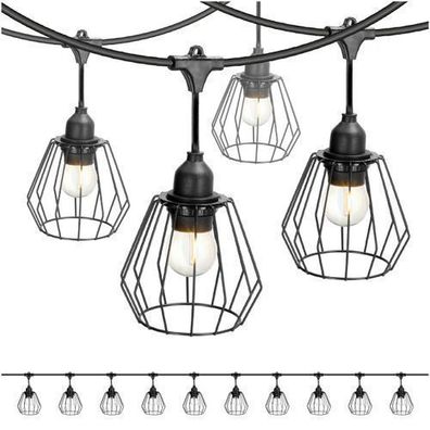 CRETE SET 2x 5m Gartengirlande + 10m Kabel + 10x D1 schwarzer Lampenschirm + LED