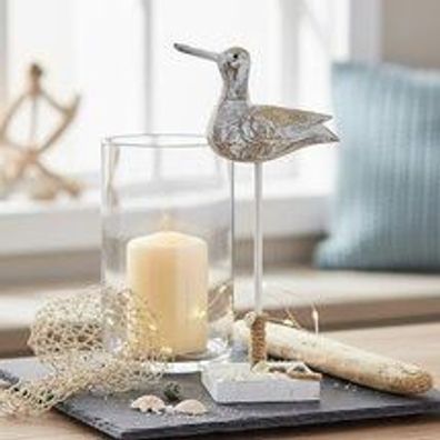 Maritime Deko-Möwe auf Stab - Rustikale Holz-Optik - 32cm Strand-Dekoration