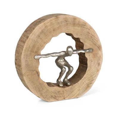 Skulptur Wage den Sprung silber Holzdeko Modern Wohnzimmer