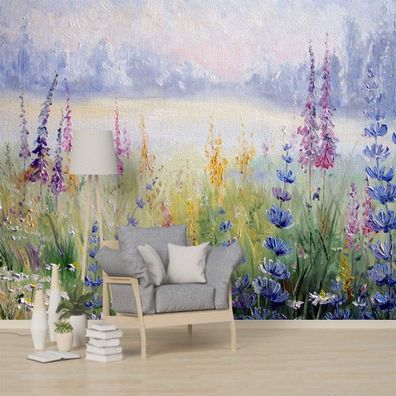 Blumen Wandtapete - Nordisch Landhaus Stil Ölgemälde Look Natürlich Frisch 4705