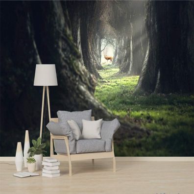 3D Wandtapete Abstrakter Wald mit Hirsch Grüner Stil Modern Wohnzimmer Deko 4706