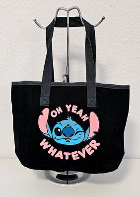 Unisex Canvas Beuteltasche Stofftasche Handtasche offen Schwarz mit buntem Print