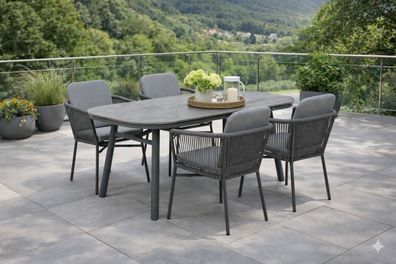 Destiny Sitzgruppe LIMONE SAN MARINO 4 Sessel + 1 Tisch 180x90x74cm, grau