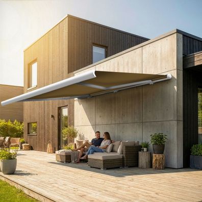 Markise Kassettenmarkise elektrische Gelenkarm Vollkassettenmarkise grau weis