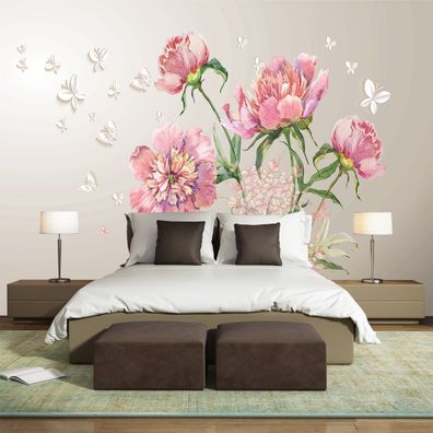 3D Blumen Tapete - Pfingstrosen Blüten Elegant Minimalistisch Wanddekoratio 4717