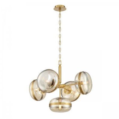 Elstead Lighting LED Pendelleuchte 5-flammig Nottingham Antikmessing Bernstein