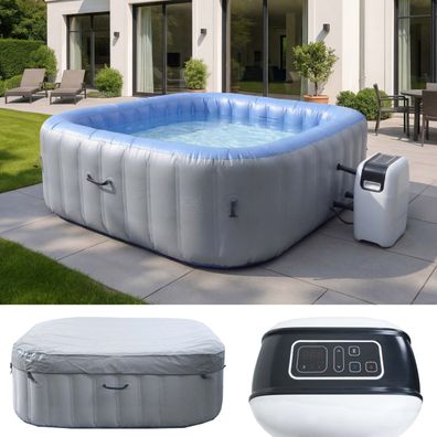 Whirlpool HWC-N97, 5 Personen, heizbar aufblasbar Pumpe PVC, eckig 180cm grau-blau