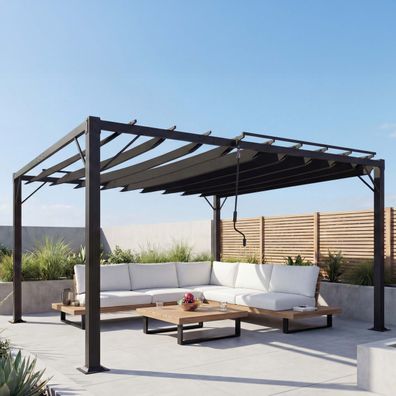 Pergola HWC-L40, Garten Lamellen-Pavillon Terrassenüberdachung, 8cm-Alu-Gestell