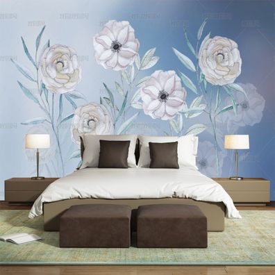 Modern Blumen Wandtapete - Handgezeichnet Landhaus Stil Frisch Elegant 4718