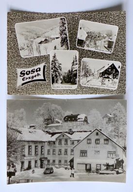 2 AK Sosa Seifen Buntes Haus Ansichtskarte Winter DDR