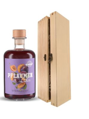 Geschenk Steinhauser Pflaumen Likör in einer Holzbox mit Verschluss