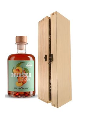 Geschenk Steinhauser Pfirsich Likör in einer Holzbox mit Verschluss