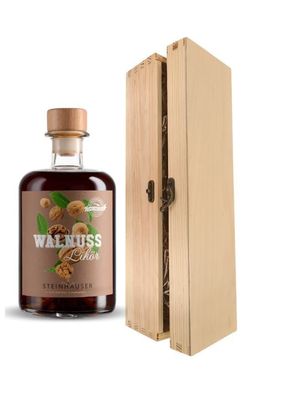 Geschenk Steinhauser Walnuss Likör in einer Holzbox mit Verschluss