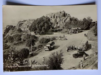 AK Burgruine Regenstein Blankenburg Harz Oldtimer Bus Cabrio Ansichtskarte DDR