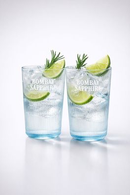 Bombay Sapphire Gin Gläser Set - 2× Blaue Longdrink Gläser mit Relief | Original Gin