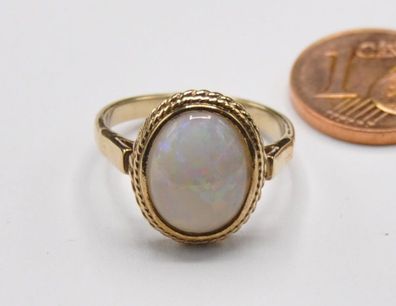 Voll Edel Opal Solitär Ring 750 Gold Vintage