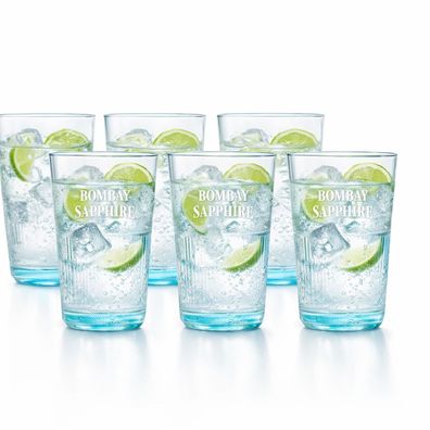Bombay Sapphire Gin Longdrinkgläser 6er Set - 0,35 l Blaue Gläser mit Relief | Origin
