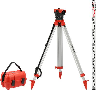 Optisches Nivelliergerät 32-Fach, Bereich 110m, IP66 inkl. Stativ + Messlatte