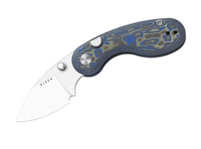 Kizer Microbe 14C28N Blue & Green Vortex Micarta
