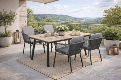 Destiny Sitzgruppe LIMONE SAN MARINO 4 Sessel + 1 Tisch 180x90x74cm, holzfarben