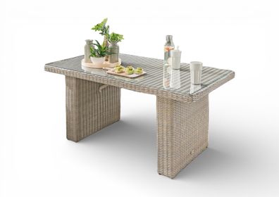 Destiny Gartentisch Riviera 140x80x67cm, aufgelegte Glasplatte, vintage weiß