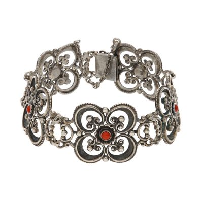 Trachtenarmband Silber 835 geschwärzt Koralle Second Hand 25325113 getragen