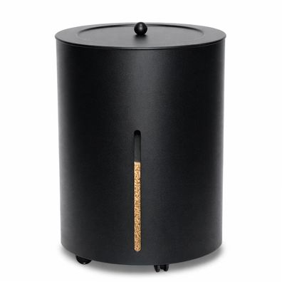 Pelletbox Metall mit Sichtfenster – mobiler Pelletbehälter mit Rollen - Ø 39cm