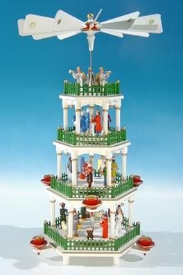 Tischpyramide Christi Geburt 4 Etagen weiß BxHxT 27x45x27cm NEU Holzpyramide Pyra