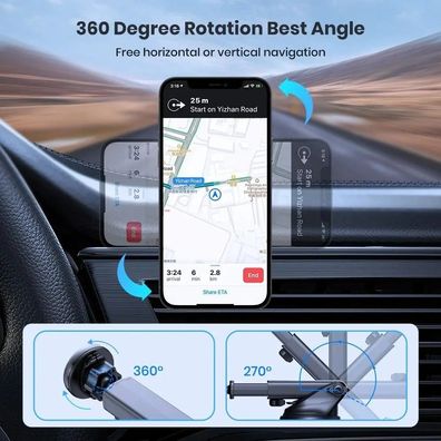 TOPK Magnetic Car Phone Mount with N52 Strong Magnet, Dashboard/Windshield Suction C