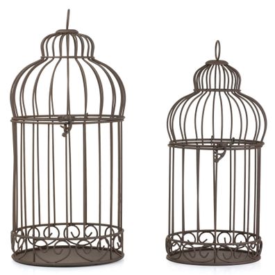 Dekorativer Vogelkäfig 2er Set aus Metall antik braun im Vintage Stil Deko Käfige gro