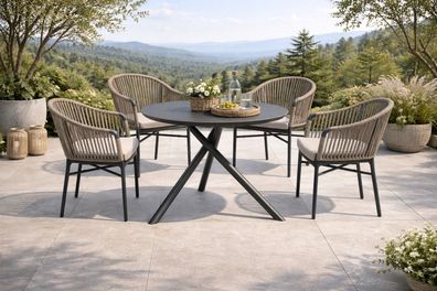 Destiny TORNO Barletta Sitzgruppe 4x Stapelsessel + Tisch Ø110x76cm, rund