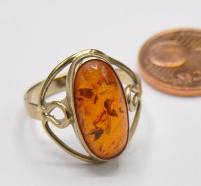 Solitär Siegel Bernstein Amber Ring 333 Gold Vintage