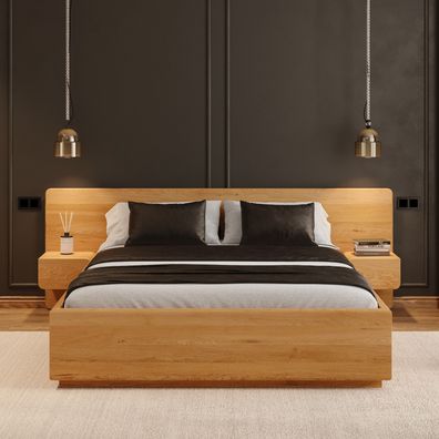 Bett Wide mit Bettkasten aus massivem Eichenholz