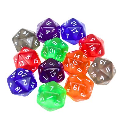 12er Set 20-seitiger Würfel D20 in 6 verschiedenen Farben 19 mm bunt Acryl
