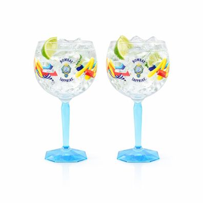 Bombay Sapphire Ballon Gläser 2er Set - Buntes Cocktail Glas mit Muster & eckigem Fuß