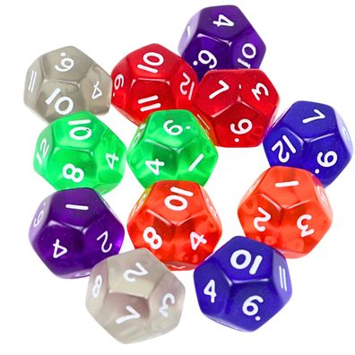 12er Set 12-seitiger Würfel (D12) 17mm - farbenfrohes Würfel-Set für Rollenspiel